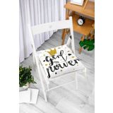 RealHomes Girl Power Yazı Desenli Dijital Baskılı Modern Pofidik Sandalye Minderi