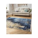RealHomes Gold - Mavi Zeminde Eskitme Motifli Dokuma Desenli Eskitme Motifli Vintage Salon Kaymaz Saçaklı Halı HaliDik-Deluxe-11758, 80 x 120