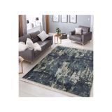 RealHomes Gri Füme Zemin Eskitme Motifli Art Sanatsal Desenli Vintage Salon Kaymaz Saçaklı Halı HaliDik-Deluxe-11001, 80 x 150