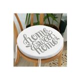 RealHomes Gri Home Sweet Home Modern Dijital Baskılı Yuvarlak Fermuarlı Sandalye Minderi