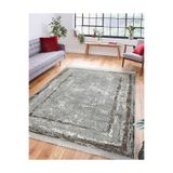 RealHomes Gri Kahverengi Zeminde Antik Motifli Eskitme Desenli Eskitme Motifli Salon Kaymaz Taban Saçaklı Halı HaliDik-Deluxe-11546, 80 x 150