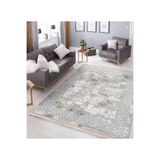 RealHomes Gri - Krem Zeminde Gri Çerçeve Motifli Eskitme Desenli Geometrik Eskitme Motifli Salon Saçaklı Halı HaliDik-Deluxe-11897, 80 x 120