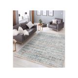 RealHomes Gri - Mavi Zeminde Eskitme Motifli Dokuma Desenli Vintage Eskitme Motifli Salon Kaymaz Saçaklı Halı HaliDik-Deluxe-11481, 100 x 150