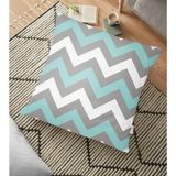 RealHomes Gri Turkuaz Zigzag Desenli Dijital Baskılı Dekoratif 70x70 cm Yer Minderi