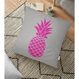 RealHomes Gri Zemin Ananas Baskılı Dijital 70x70 cm Yer Minderi