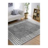 RealHomes Gri Zemin Çerçeveli Motifli Antik Desenli Geometrik Eskitme Motifli Salon Kaymaz Taban Saçaklı Halı HaliDik-Deluxe-11205, 80 x 150