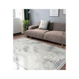 RealHomes Gri Zemin Çerçeveli Motifli Eskitme Desen Eskitme Motifli Geometrik Salon Kaymaz Taban Saçaklı Halı HaliDik-Deluxe-11476, 80 x 150