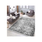 RealHomes Gri Zemin Eskitme Motifli Kilim Desenli Eskitme Motifli Yatak Odası Oturma Odası Kaymaz Saçaklı Halı HaliDik-Deluxe-11881, 100 x 150