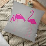 RealHomes Gri Zemin Flamingo Desenli Dijital 70x70 cm Yer Minderi