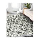 RealHomes Gri Zemin Floral Motifli Çiçek Desenli Floral Modern Salon & Oturma Odası Kaymaz Taban Saçaklı Halı HaliDik-Deluxe-12289, 80 x 100