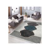 RealHomes Gri Zemin Geometrik Motifli Kazayağı Desenli Geometrik Klasik Koridor Antre Yatak Odası Saçaklı Halı HaliDik-Deluxe-11417, 80 x 150