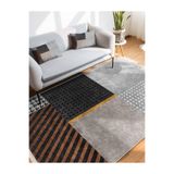 RealHomes Gri Zemin Geometrik Motifli Kazayağı Desenli Geometrik Modern Salon & Oturma Odası Ofis Saçaklı Halı HaliDik-Deluxe-11247, 120 x 120