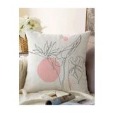 RealHomes Gri Zemin Üzerinde Karakalem Çiçek Çizimli Modern Çift Taraflı Raşel Örme Kırlent Kılıfı, Sonil-K-5374set-55x55cm