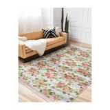 RealHomes Gri Zemin Yaprak Motifli Floral Desenli Floral Sade Şık Mutfak Yatak Odası Kaymaz Taban Saçaklı Halı HaliDik-Deluxe-12284, 80 x 100