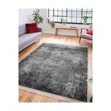 RealHomes Gri Zeminde Dokuma Halı Motifli Eskitme Desenli Eskitme Motifli Vintage Salon Saçaklı Halı HaliDik-Deluxe-11722, 80 x 100