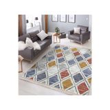 RealHomes Gri Zeminde Dokuma Halı Motifli Geometrik Desenli Geometrik Klasik Salon & Oturma Odası Saçaklı Halı HaliDik-Deluxe-11337, 100 x 100