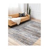 RealHomes Gri Zeminde Eskitme Motifli Eskitme Motifli Geometrik Salon & Antre Kaymaz Taban Saçaklı Halı HaliDik-Deluxe-11940, 80 x 150