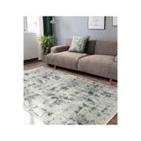 RealHomes Gri Zeminde Eskitme Motifli Retro Desenli Eskitme Motifli Floral Salon Kaymaz Taban Saçaklı Halı HaliDik-Deluxe-11140, 100 x 150