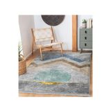 RealHomes Gri Zeminde Geometrik Motifli Zikzak Desenli Geometrik Klasik Ofis Salon Kaymaz Taban Saçaklı Halı HaliDik-Deluxe-11325, 80 x 150