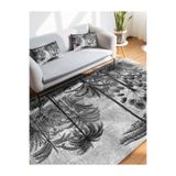 RealHomes Gri Zeminde Karakalem Motifli Kanvas Desenli Vintage Klasik Salon Dış Mekan & Outdoor Saçaklı Halı HaliDik-Deluxe-11807, 80 x 150