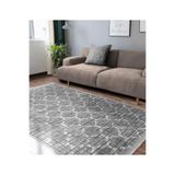RealHomes Gri Zeminde Morrocan Motifli Eskitme Desenli Geometrik Eskitme Motifli Kaymaz Taban Saçaklı Halı HaliDik-Deluxe-11316, 80 x 150