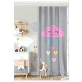 RealHomes Gri Zeminde Pembe Bulutlu Baby Shower Tek Kanat Çocuk Odası Fon Perde
