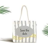 RealHomes Gri Zeminde Save The Date Motifli Kumaş Bebek Çantası