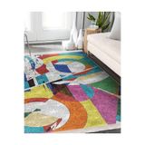 RealHomes Gri Zeminde Sulu Boya Motifli Modern Sanat Desenli Modern Geometrik Kaymaz Taban Saçaklı Halı HaliDik-Deluxe-11094, 80 x 150