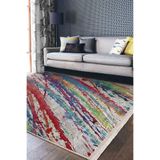 RealHomes Gri Zeminde Yağlı Boya Motifli Modern Sanat Desenli Modern Balkon Kaymaz Taban Saçaklı Halı HaliDik-Deluxe-11100, 80 x 150