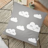 RealHomes Gri Zeminli Bulut Motifli Dijital Baskılı Dekoratif 70x70 cm Yer Minderi