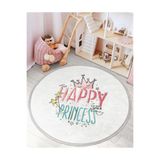 RealHomes Happy Princess Yazı Desenli Çocuk Odası Yıkanabilir Kaymaz Tabanlı Püsküllü Yuvarlak Çocuk Halısı HaliYuv-Deluxe-2108, 100 x 100