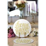 RealHomes Hardal Renk Home Sweet Home Dijital Baskılı Modern 2 1 Yuvarlak Servis Altlığı Supla