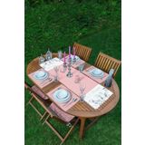 RealHomes Hello Beautiful Pembe & Mermer Dijital Baskılı 1 Adet Runner & 4 Adet Pembe Renkli Amerikan Servis