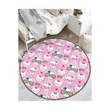 RealHomes Hello Kitty Motifli Çocuk & Genç Odası Makinede Yıkanabilir Kaymaz Tabanlı Yuvarlak Kadife Halı HaliYuv-Comfort-899, 100 x 100