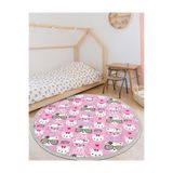RealHomes Hello Kitty Motifli Çocuk & Genç Odası Yıkanabilir Kaymaz Tabanlı Püsküllü Yuvarlak Çocuk Halısı HaliYuv-Deluxe-899, 90 x 90
