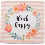 Realhomes K2086 Çiçek Motifli Think Happy Baskılı Yastık Kırlent Kılıfı