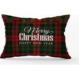 RealHomes K3036 Ekose Zeminde Merry Christmas Baskılı Dekoratif Kırlent Kılıfı