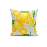 RealHomes K3101 Mavi Zeminli Limon Desenli Dekoratif Kırlent Kılıfı