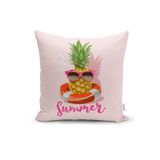 RealHomes K3263 Pembe Zeminli Summer Ananas Desenli Kırlent Kılıfı