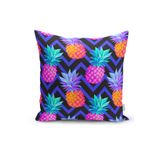 RealHomes K3324 Mavi Zigzag Zeminli Ananas Desenli Dekoratif Kırlent Kılıfı