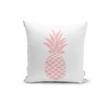 RealHomes K3404 Beyaz Zeminde Pembe Ananas Tasarımlı Dijital Baskılı Kırlent Kılıfı