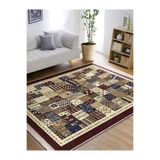 RealHomes Kahve Zemin Patchwork Motifli Etnik Desenli Vintage Etnik Motifler Salon Yatak Odası Saçaklı Halı HaliDik-Deluxe-11477, 120 x 180