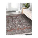 RealHomes Kahverengi Zeminde Antik Motifli Dokuma Desenli Geometrik Eskitme Motifli Salon Kaymaz Saçaklı Halı HaliDik-Deluxe-11606, 80 x 100