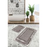 RealHomes Kahverengi Zeminde Çerçeveli Motifli Eskitme Desenli Klasik Eskitme Motifli 2'li Banyo Paspas Takımı, PaspasTakimi-2li-Set856