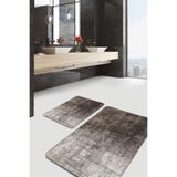 RealHomes Kahverengi Zeminde Eskitme Motifli Retro Eskitme Motifli Vintage 2'li Banyo & Mutfak Paspas Takımı, PaspasTakimi-2li-Set780
