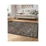 RealHomes Kahverengi Zeminde Geleneksel Motifli Uşak Desenli Avangarde Vintage Salon Kaymaz Taban Saçaklı Halı HaliDik-Deluxe-11118, 80 x 150