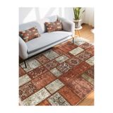 RealHomes Kahverengi Zeminde Patchwork Motifli Vintage Vintage Koridor & Antre Yatak Odası Saçaklı Halı HaliDik-Deluxe-11407, 80 x 300