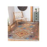 RealHomes Kahverengi Zeminde Tribal Motifli Kilim Desenli Etnik Motifler Geometrik Kaymaz Taban Saçaklı Halı HaliDik-Deluxe-11405, 80 x 350