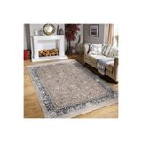 RealHomes Kahverengi Zeminde Uşak Motifli Vintage Desenli Etnik Motifler Eskitme Motifli Salon Saçaklı Halı HaliDik-Deluxe-11537, 80 x 200