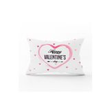 RealHomes Kalp Motifli Happy Valentine's Day Baskılı Dikdörtgen Kırlent Kılıfı